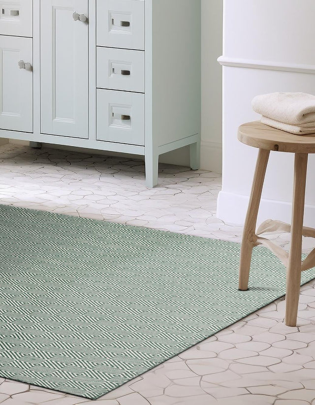 Green 10' x 14' 1 Geo Trellis Flatweave Rectangle Area Rug 80% Wool & 20% Cotton Natural Geometric Carpet for Living, Office, Dining, Dorms for Sale at Rug Engine