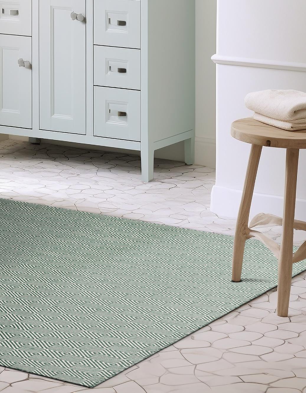 Green 5' 1 x 8' Geo Trellis Flatweave Rectangle Area Rug 80% Wool & 20% Cotton Natural Geometric Carpet for Living, Office, Dining, Dorms for Sale at Rug Engine