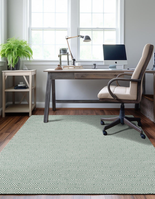 Green 7' 10 x 10' Geo Trellis Flatweave Rectangle Area Rug 80% Wool & 20% Cotton Natural Geometric Carpet for Living, Office, Dining, Dorms for Sale at Rug Engine