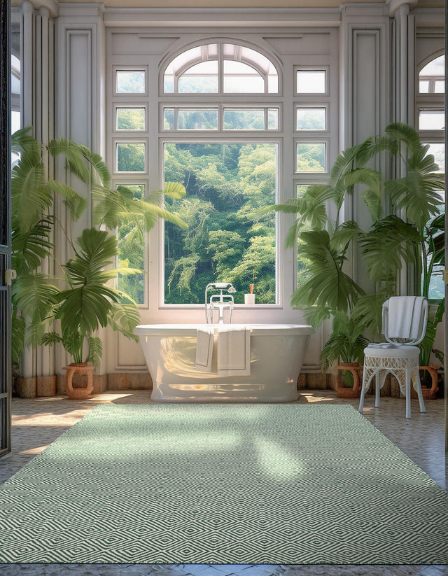 Green 10' x 14' 1 Geo Trellis Flatweave Rectangle Area Rug 80% Wool & 20% Cotton Natural Geometric Carpet for Living, Office, Dining, Dorms for Sale at Rug Engine