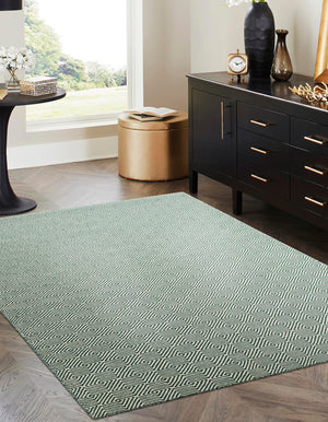 Green 9' x 12' Geo Trellis Flatweave Rectangle Area Rug 80% Wool & 20% Cotton Natural Geometric Carpet for Living, Office, Dining, Dorms for Sale at Rug Engine