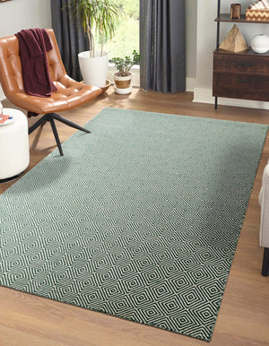 Green 5' 1 x 8' Geo Trellis Flatweave Rectangle Area Rug 80% Wool & 20% Cotton Natural Geometric Carpet for Living, Office, Dining, Dorms for Sale at Rug Engine
