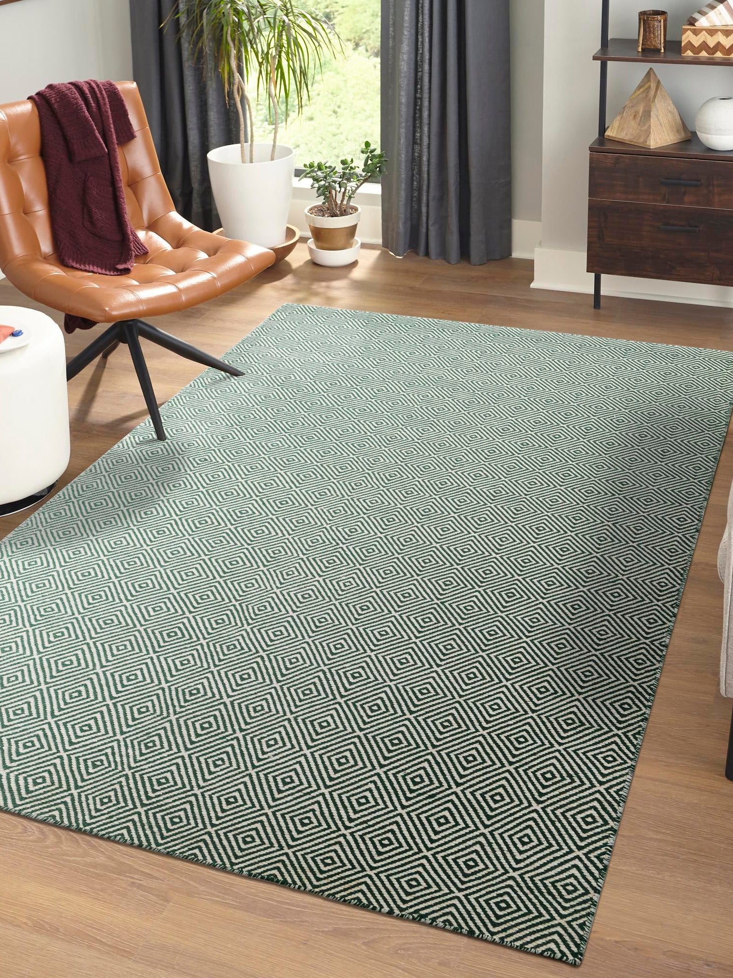 Green 2' x 3' 1 Geo Trellis Flatweave Rectangle Area Rug 80% Wool & 20% Cotton Natural Geometric Carpet for Living, Office, Dining, Dorms for Sale at Rug Engine