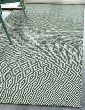 Green 10' x 14' 1 Geo Trellis Flatweave Rectangle Area Rug 80% Wool & 20% Cotton Natural Geometric Carpet for Living, Office, Dining, Dorms for Sale at Rug Engine