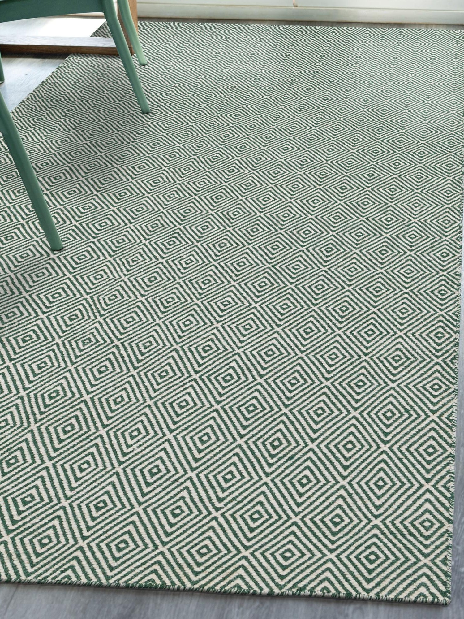 Green 9' x 12' Geo Trellis Flatweave Rectangle Area Rug 80% Wool & 20% Cotton Natural Geometric Carpet for Living, Office, Dining, Dorms for Sale at Rug Engine