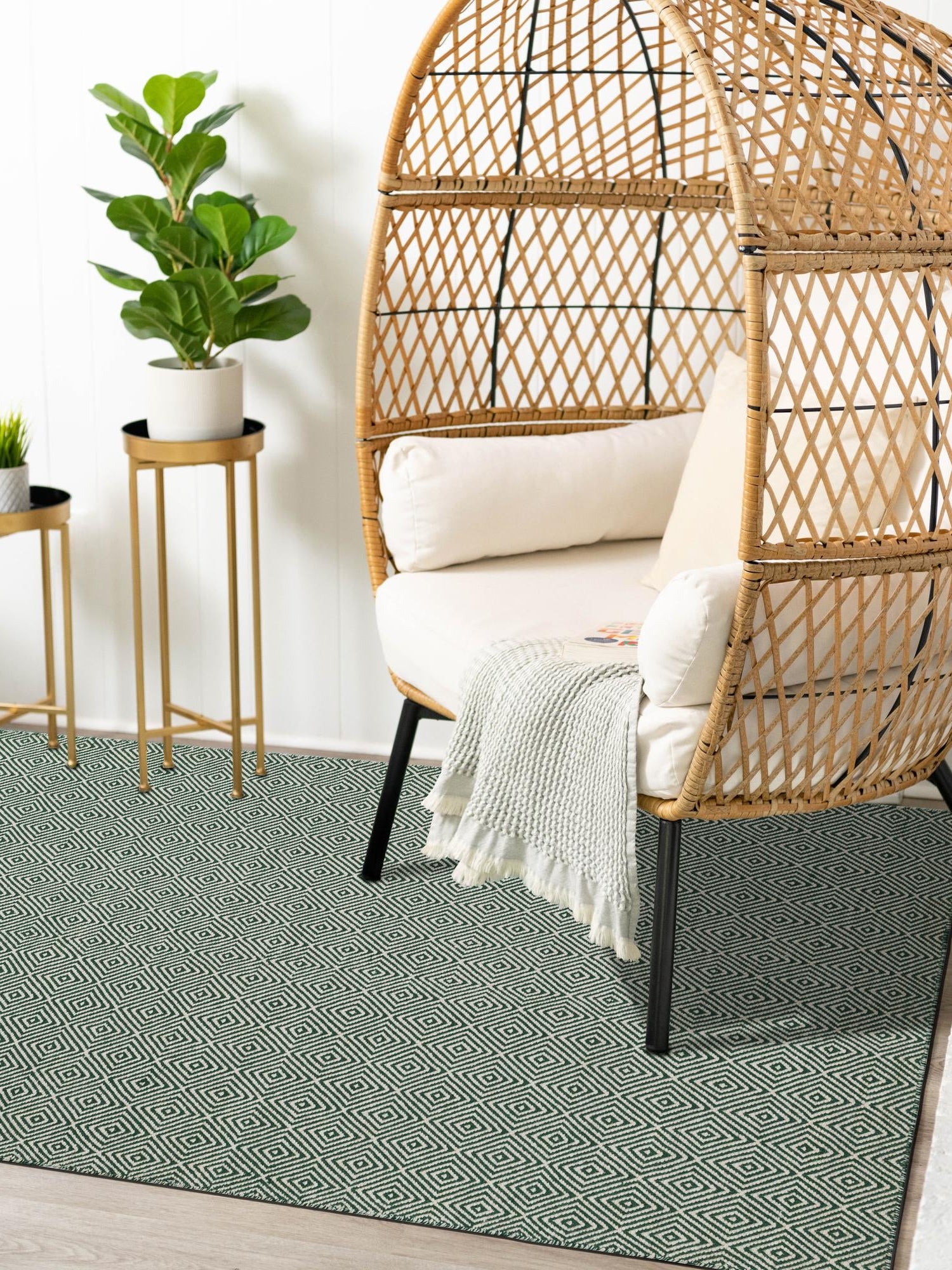 Green 2' x 3' 1 Geo Trellis Flatweave Rectangle Area Rug 80% Wool & 20% Cotton Natural Geometric Carpet for Living, Office, Dining, Dorms for Sale at Rug Engine