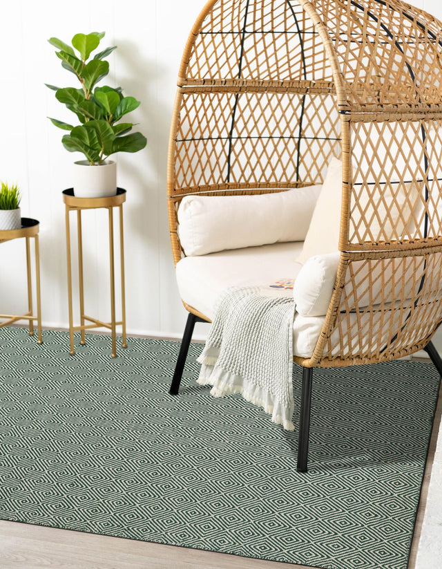 Green 2' x 3' 1 Geo Trellis Flatweave Rectangle Area Rug 80% Wool & 20% Cotton Natural Geometric Carpet for Living, Office, Dining, Dorms for Sale at Rug Engine