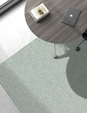 Green 10' x 14' 1 Geo Trellis Flatweave Rectangle Area Rug 80% Wool & 20% Cotton Natural Geometric Carpet for Living, Office, Dining, Dorms for Sale at Rug Engine
