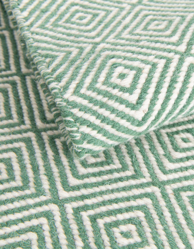 Green 10' x 14' 1 Geo Trellis Flatweave Rectangle Area Rug 80% Wool & 20% Cotton Natural Geometric Carpet for Living, Office, Dining, Dorms for Sale at Rug Engine