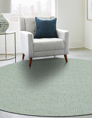 Green 7' 10 x 7' 10 Geo Trellis Flatweave Round Area Rug 80% Wool & 20% Cotton Natural Geometric Carpet for Living, Office, Dining, Dorms for Sale at Rug Engine