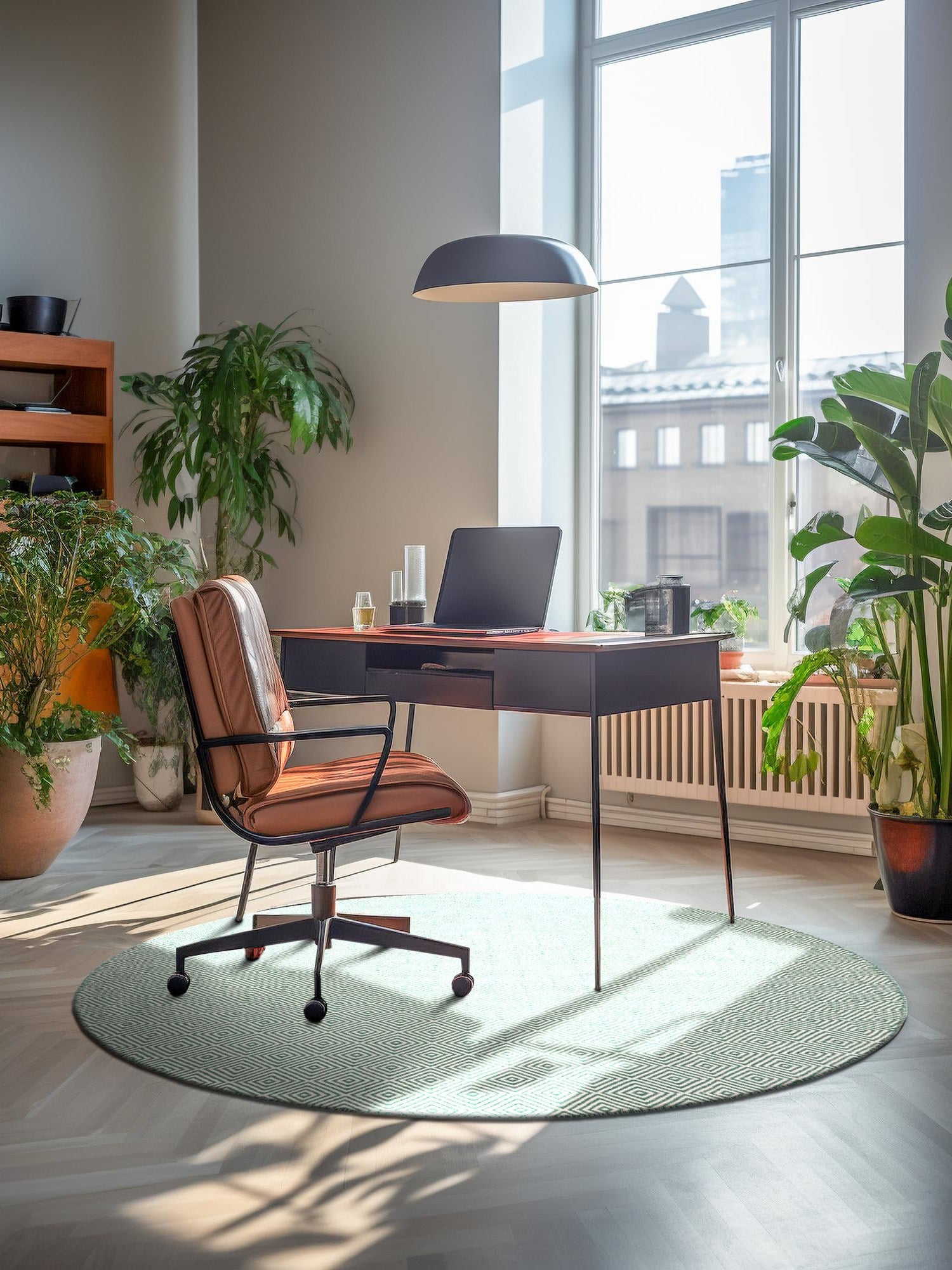 Green 4' 1 x 4' 1 Geo Trellis Flatweave Round Area Rug 80% Wool & 20% Cotton Natural Geometric Carpet for Living, Office, Dining, Dorms for Sale at Rug Engine