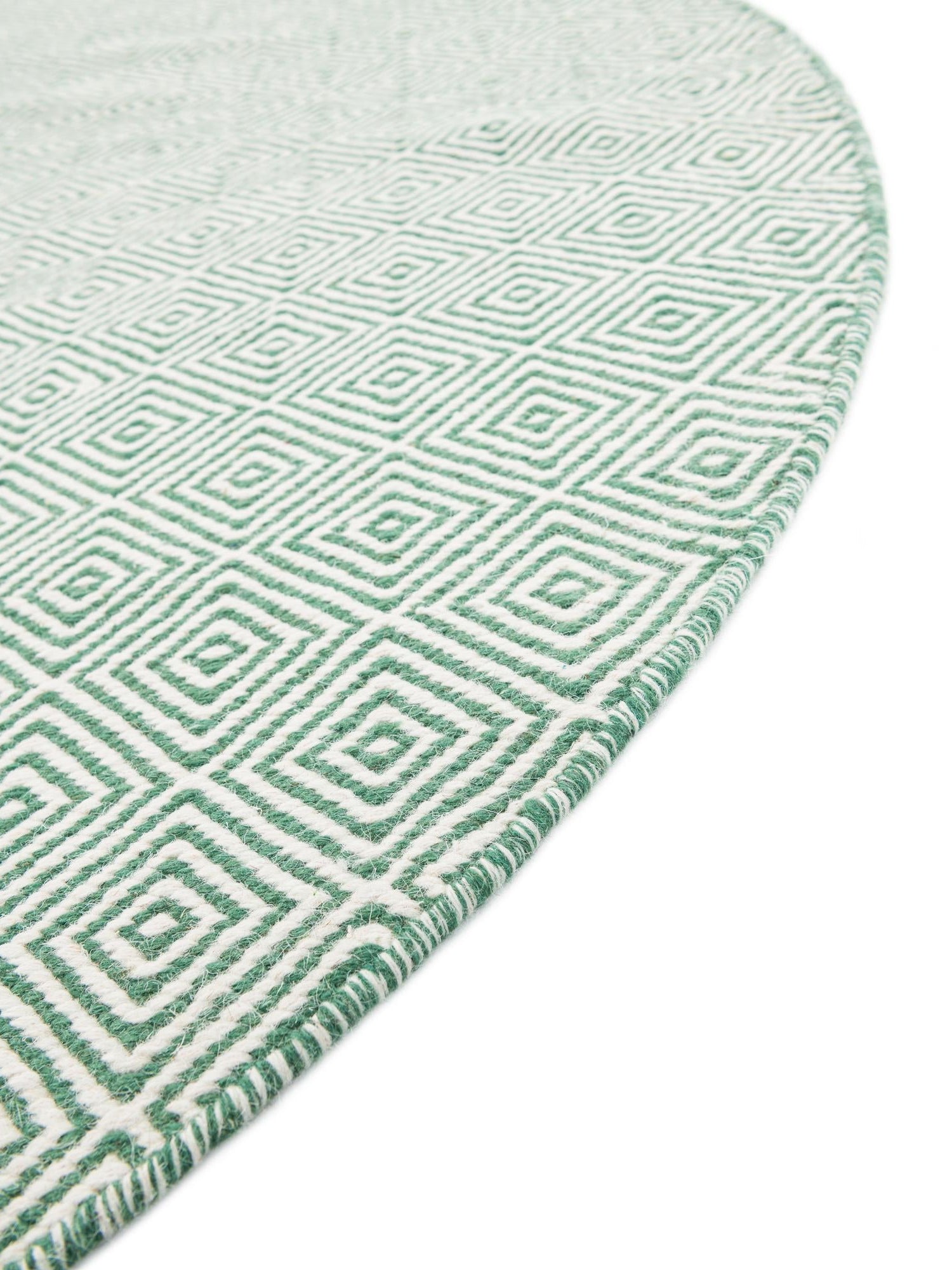 Green 4' 1 x 4' 1 Geo Trellis Flatweave Round Area Rug 80% Wool & 20% Cotton Natural Geometric Carpet for Living, Office, Dining, Dorms for Sale at Rug Engine