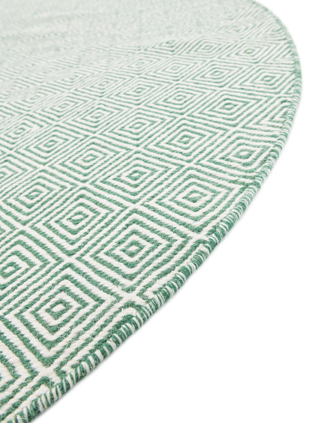 Green 4' 1 x 4' 1 Geo Trellis Flatweave Round Area Rug 80% Wool & 20% Cotton Natural Geometric Carpet for Living, Office, Dining, Dorms for Sale at Rug Engine
