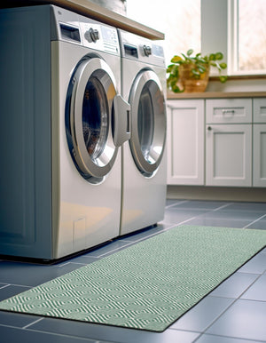Green 2' x 8' Geo Trellis Flatweave Runner Area Rug 80% Wool & 20% Cotton Natural Geometric Carpet for Living, Office, Dining, Dorms for Sale at Rug Engine