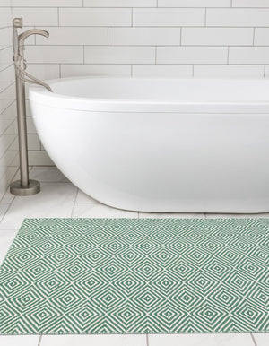 Green 2' 7 x 14' 1 Geo Trellis Flatweave Runner Area Rug 80% Wool & 20% Cotton Natural Geometric Carpet for Living, Office, Dining, Dorms for Sale at Rug Engine