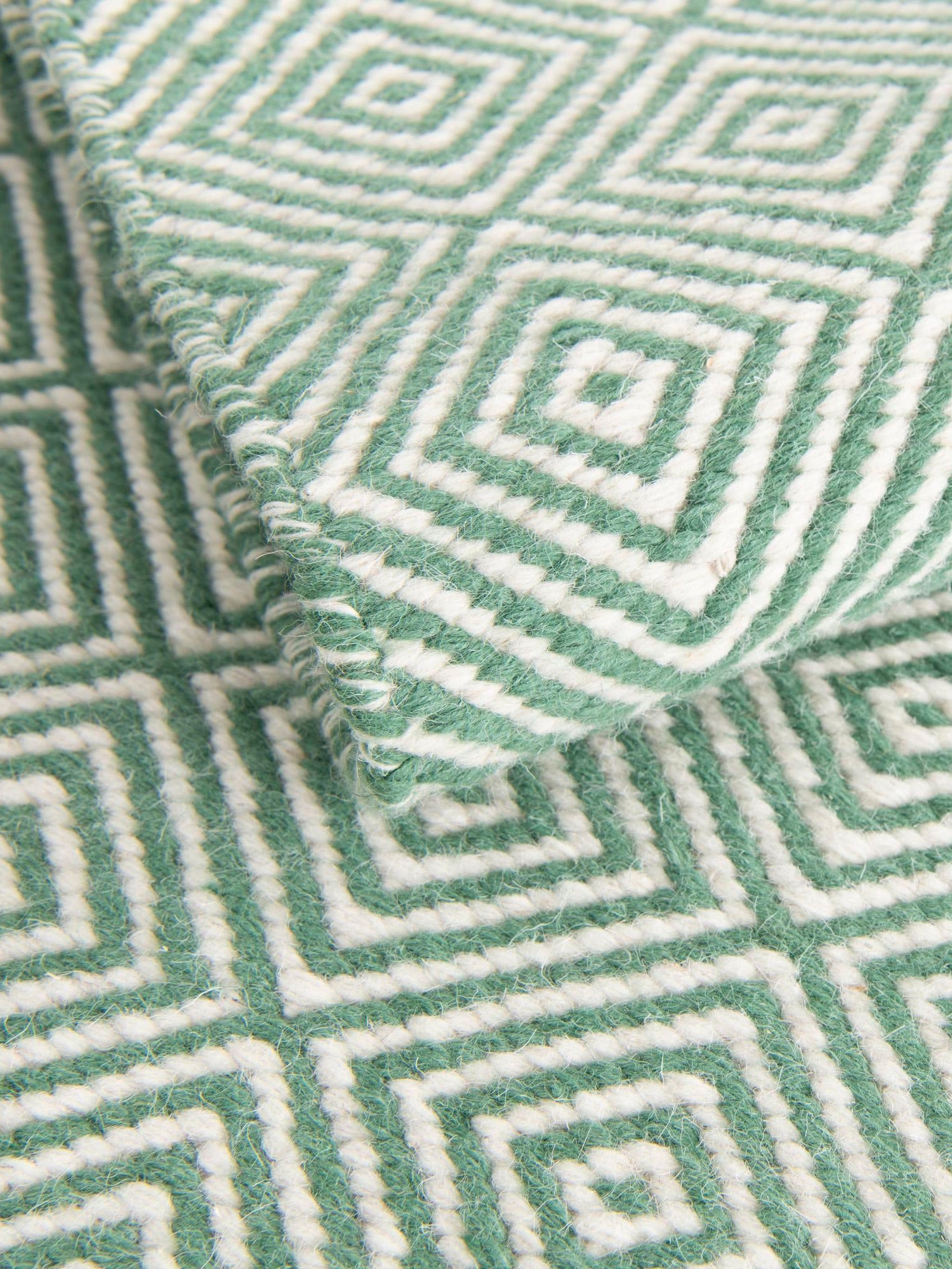 Green 2' 7 x 14' 1 Geo Trellis Flatweave Runner Area Rug 80% Wool & 20% Cotton Natural Geometric Carpet for Living, Office, Dining, Dorms for Sale at Rug Engine