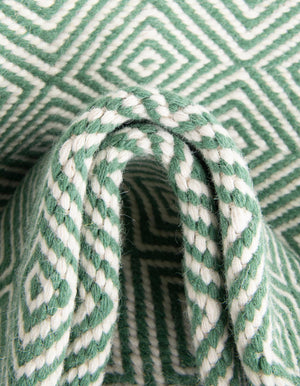 Green 2' x 8' Geo Trellis Flatweave Runner Area Rug 80% Wool & 20% Cotton Natural Geometric Carpet for Living, Office, Dining, Dorms for Sale at Rug Engine