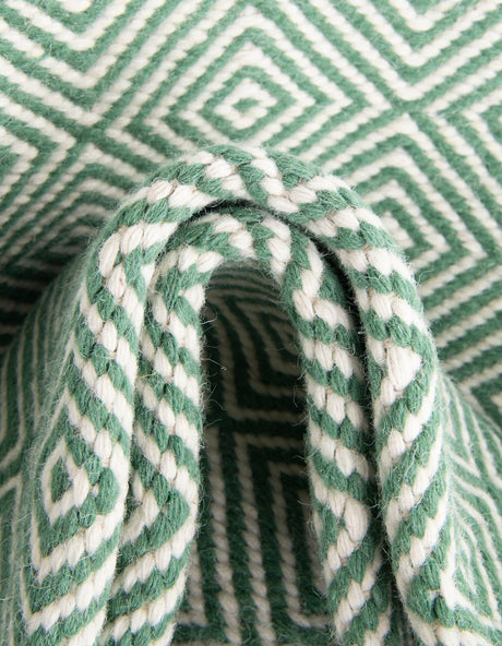 Green 2' x 8' Geo Trellis Flatweave Runner Area Rug 80% Wool & 20% Cotton Natural Geometric Carpet for Living, Office, Dining, Dorms for Sale at Rug Engine