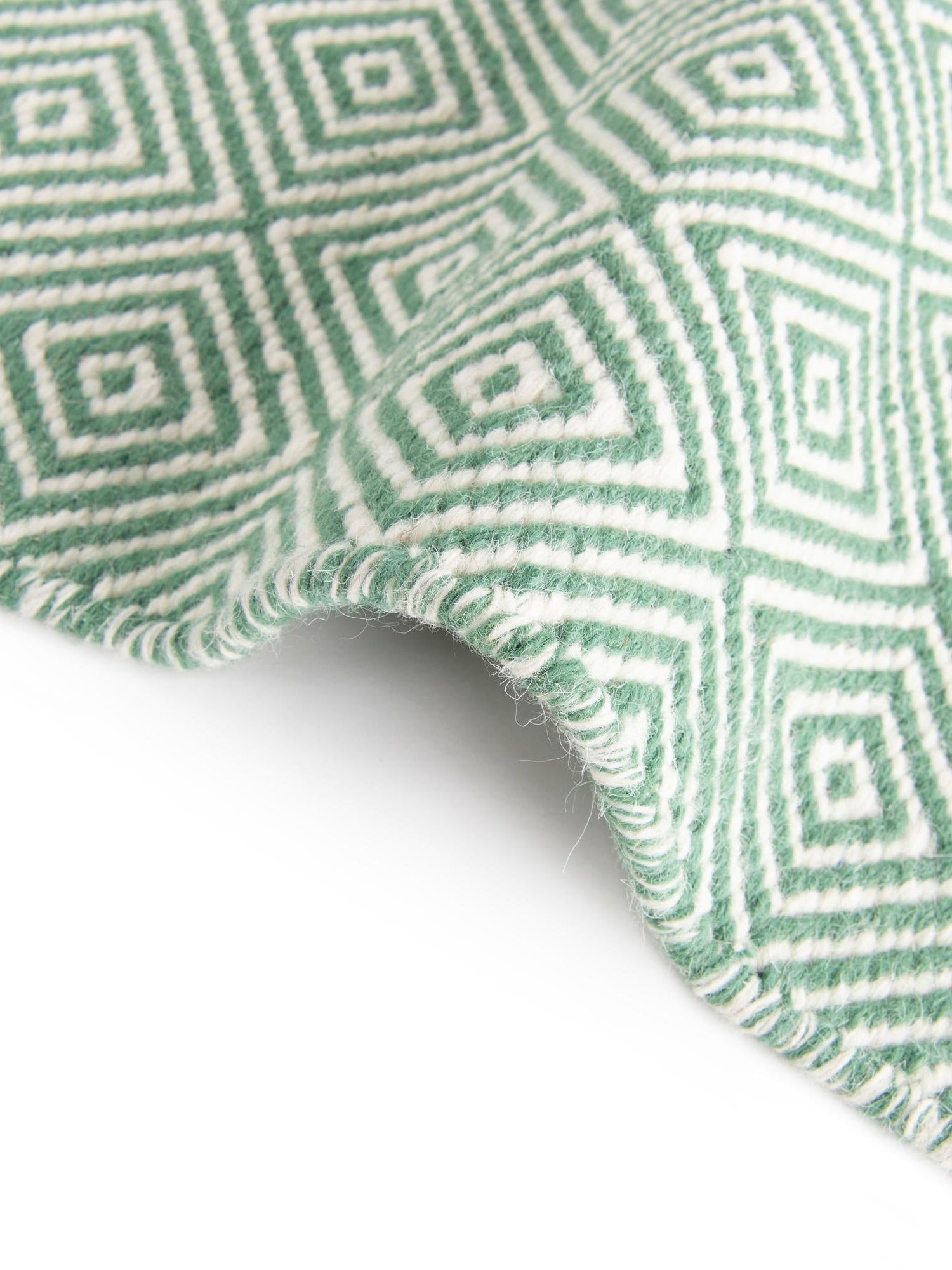 Green 2' 7 x 14' 1 Geo Trellis Flatweave Runner Area Rug 80% Wool & 20% Cotton Natural Geometric Carpet for Living, Office, Dining, Dorms for Sale at Rug Engine