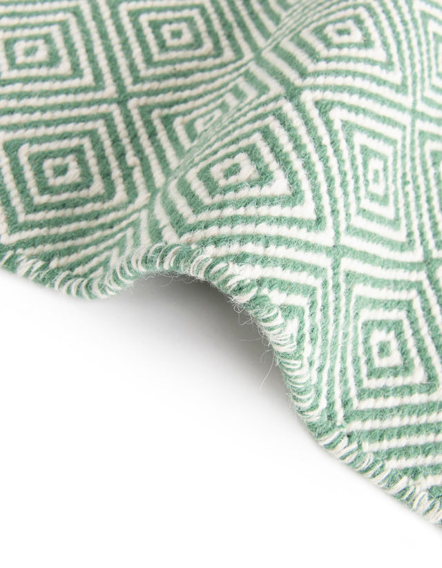 Green 2' 7 x 14' 1 Geo Trellis Flatweave Runner Area Rug 80% Wool & 20% Cotton Natural Geometric Carpet for Living, Office, Dining, Dorms for Sale at Rug Engine