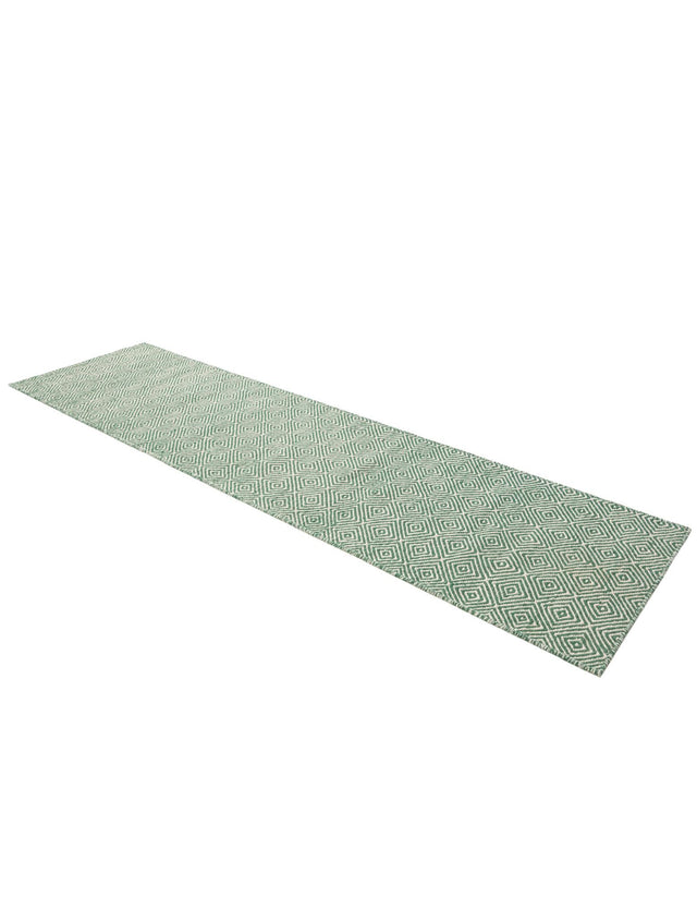 Green 2' x 8' Geo Trellis Flatweave Runner Area Rug 80% Wool & 20% Cotton Natural Geometric Carpet for Living, Office, Dining, Dorms for Sale at Rug Engine