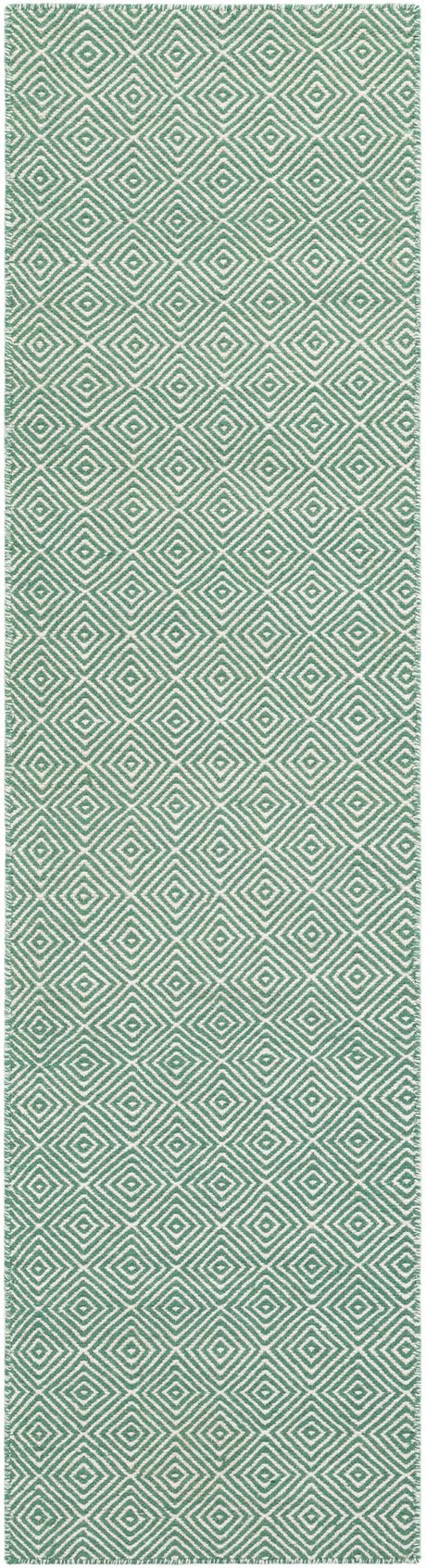 Green 2' x 8' Geo Trellis Flatweave Runner Area Rug 80% Wool & 20% Cotton Natural Geometric Carpet for Living, Office, Dining, Dorms for Sale at Rug Engine