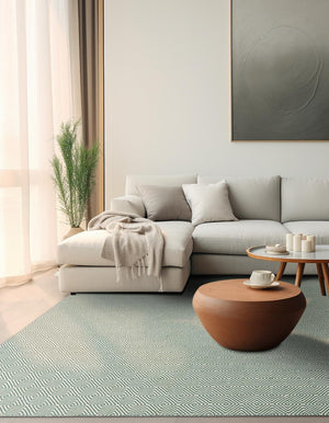 Green 7' 10 x 7' 10 Geo Trellis Flatweave Square Area Rug 80% Wool & 20% Cotton Natural Geometric Carpet for Living, Office, Dining, Dorms for Sale at Rug Engine