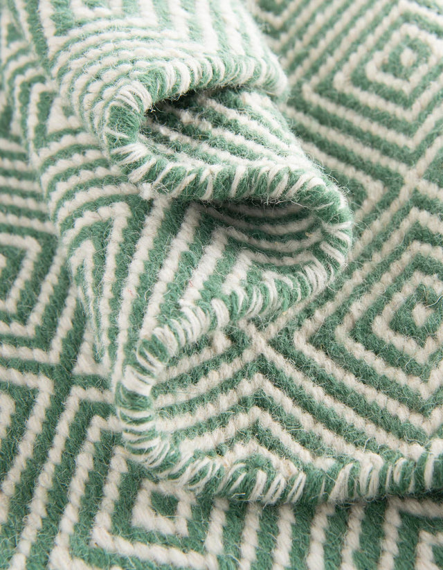 Green 12' x 12' Geo Trellis Flatweave Square Area Rug 80% Wool & 20% Cotton Natural Geometric Carpet for Living, Office, Dining, Dorms for Sale at Rug Engine