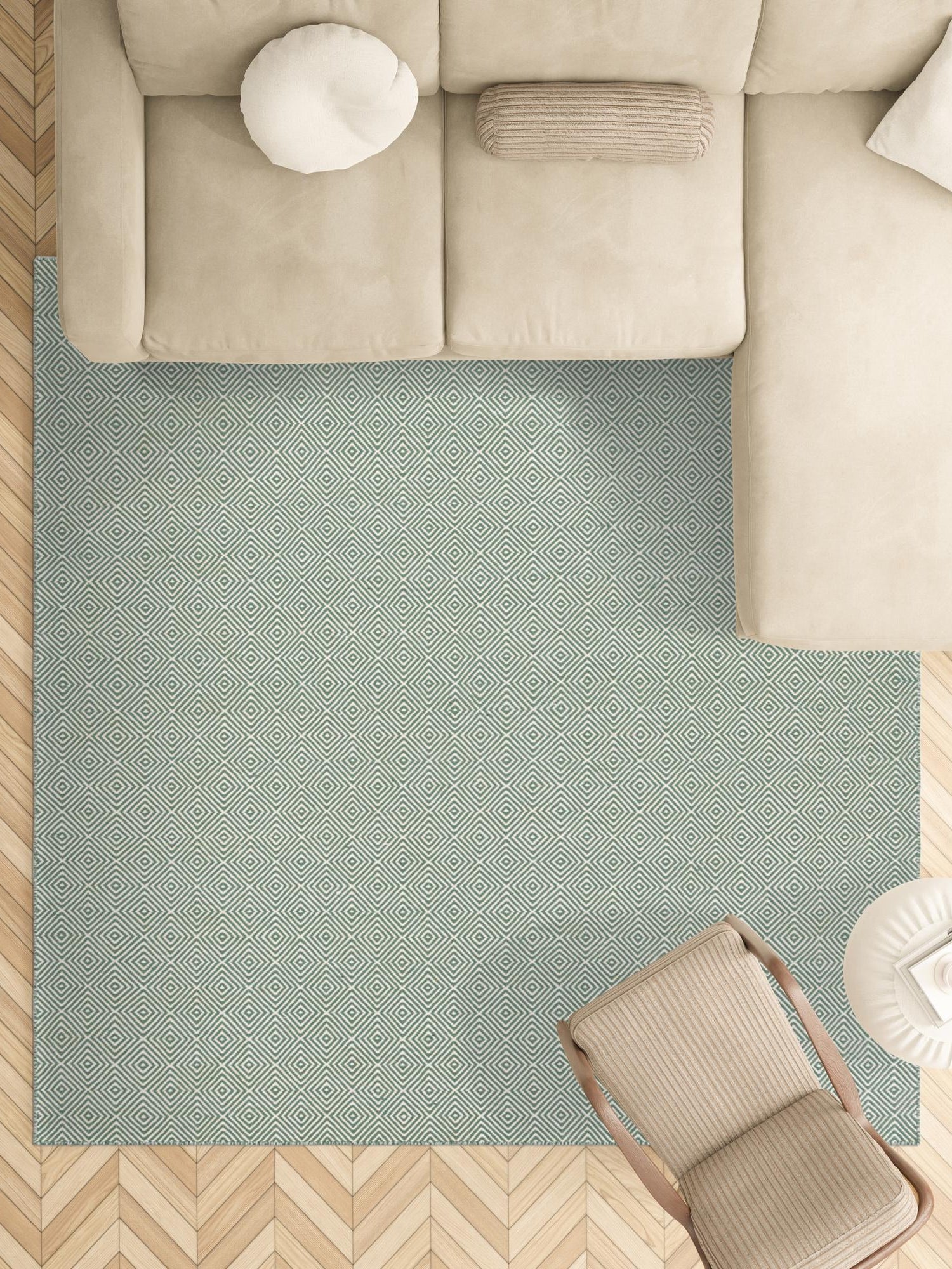 Green 7' 10 x 7' 10 Geo Trellis Flatweave Square Area Rug 80% Wool & 20% Cotton Natural Geometric Carpet for Living, Office, Dining, Dorms for Sale at Rug Engine