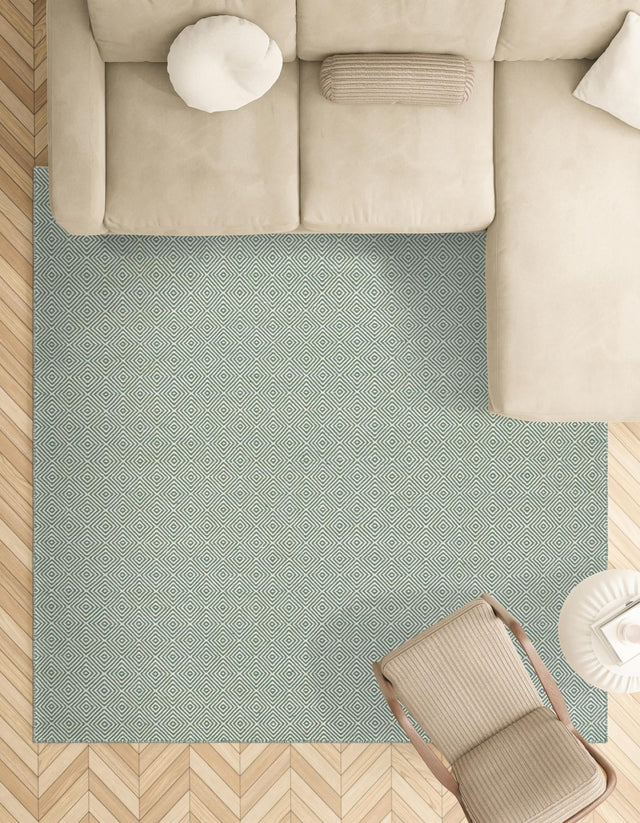 Green 7' 10 x 7' 10 Geo Trellis Flatweave Square Area Rug 80% Wool & 20% Cotton Natural Geometric Carpet for Living, Office, Dining, Dorms for Sale at Rug Engine