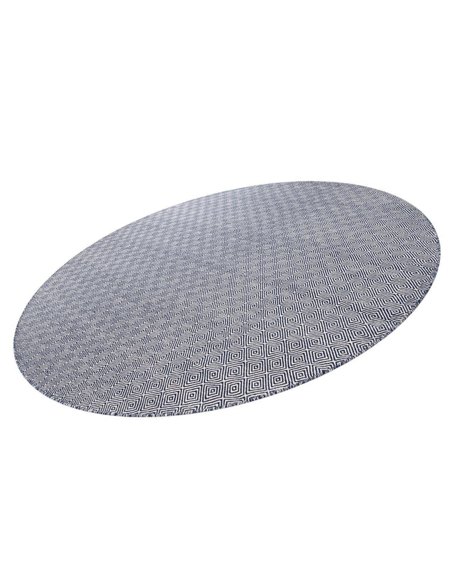 Navy Blue 10' x 10' Geo Trellis Flatweave Round Area Rug 80% Wool & 20% Cotton Natural Geometric Carpet for Living, Office, Dining, Dorms for Sale at Rug Engine
