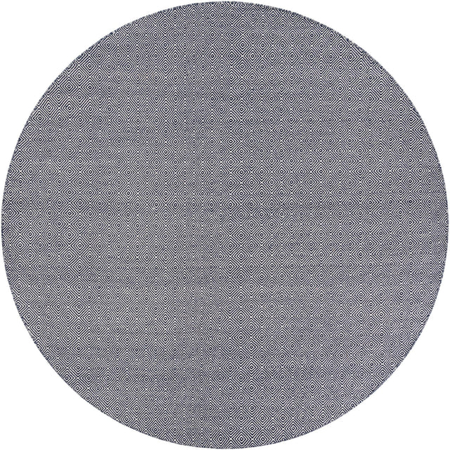 Navy Blue 10' x 10' Geo Trellis Flatweave Round Area Rug 80% Wool & 20% Cotton Natural Geometric Carpet for Living, Office, Dining, Dorms for Sale at Rug Engine