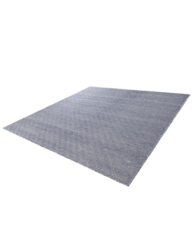 Navy Blue 10' x 10' Geo Trellis Flatweave Square Area Rug 80% Wool & 20% Cotton Natural Geometric Carpet for Living, Office, Dining, Dorms for Sale at Rug Engine
