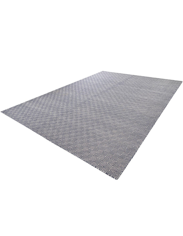 Navy Blue 10' x 14' 1 Geo Trellis Flatweave Rectangle Area Rug 80% Wool & 20% Cotton Natural Geometric Carpet for Living, Office, Dining, Dorms for Sale at Rug Engine