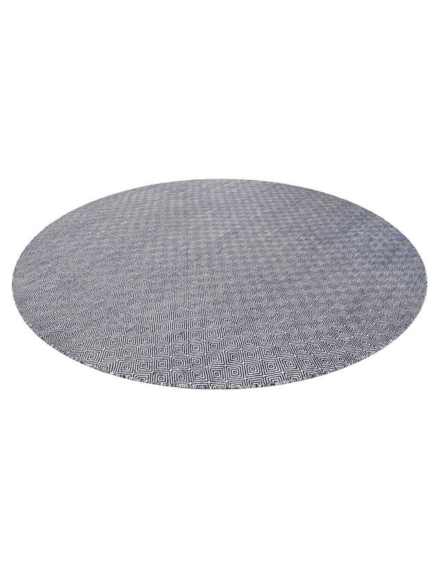Navy Blue 12' x 12' Geo Trellis Flatweave Round Area Rug 80% Wool & 20% Cotton Natural Geometric Carpet for Living, Office, Dining, Dorms for Sale at Rug Engine