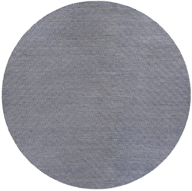 Navy Blue 12' x 12' Geo Trellis Flatweave Round Area Rug 80% Wool & 20% Cotton Natural Geometric Carpet for Living, Office, Dining, Dorms for Sale at Rug Engine