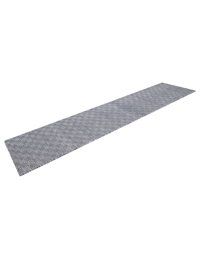 Navy Blue 2' 7 x 12' Geo Trellis Flatweave Runner Area Rug 80% Wool & 20% Cotton Natural Geometric Carpet for Living, Office, Dining, Dorms for Sale at Rug Engine