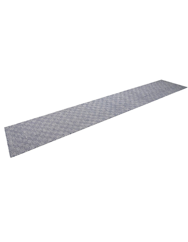 Navy Blue 2' 7 x 14' 1 Geo Trellis Flatweave Runner Area Rug 80% Wool & 20% Cotton Natural Geometric Carpet for Living, Office, Dining, Dorms for Sale at Rug Engine