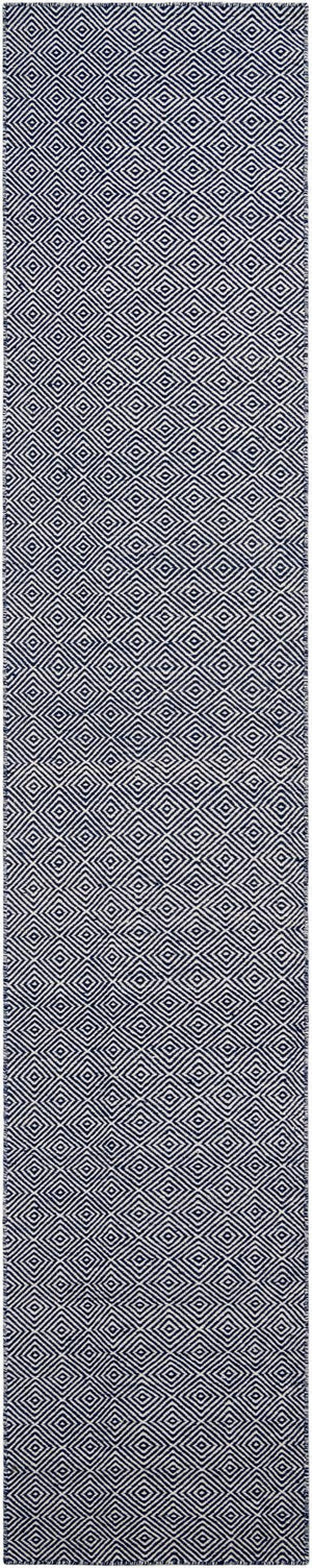 Navy Blue 2' 7 x 14' 1 Geo Trellis Flatweave Runner Area Rug 80% Wool & 20% Cotton Natural Geometric Carpet for Living, Office, Dining, Dorms for Sale at Rug Engine