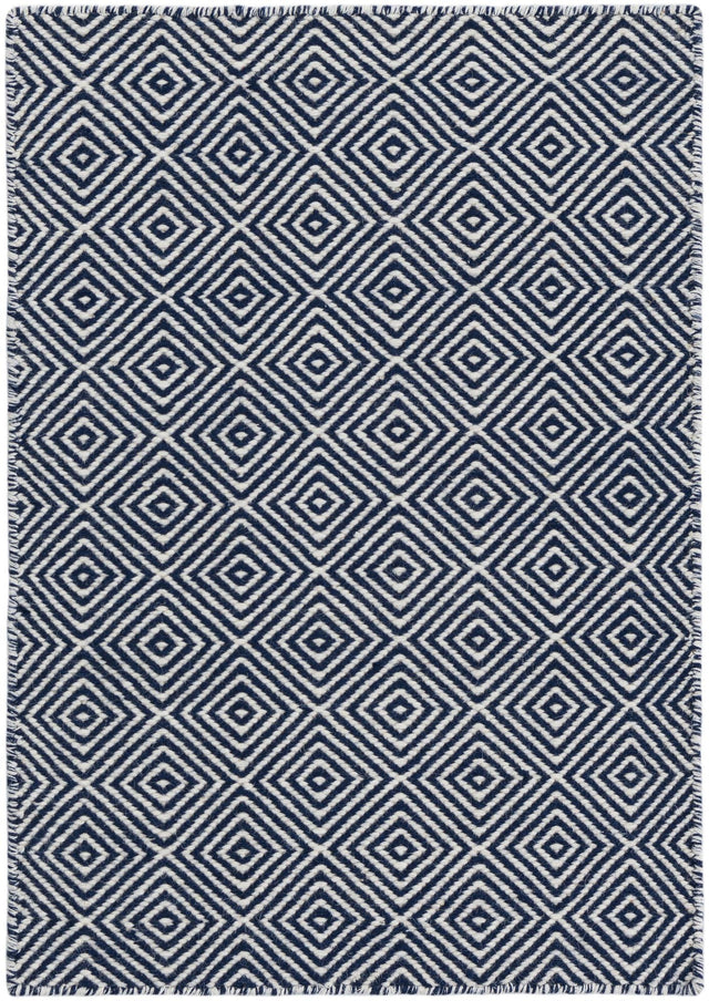 Navy Blue 2' x 3' 1 Geo Trellis Flatweave Rectangle Area Rug 80% Wool & 20% Cotton Natural Geometric Carpet for Living, Office, Dining, Dorms for Sale at Rug Engine