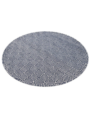 Navy Blue 3' 1 x 3' 1 Geo Trellis Flatweave Round Area Rug 80% Wool & 20% Cotton Natural Geometric Carpet for Living, Office, Dining, Dorms for Sale at Rug Engine