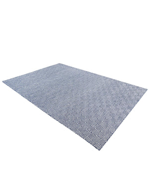Navy Blue 5' 1 x 8' Geo Trellis Flatweave Rectangle Area Rug 80% Wool & 20% Cotton Natural Geometric Carpet for Living, Office, Dining, Dorms for Sale at Rug Engine