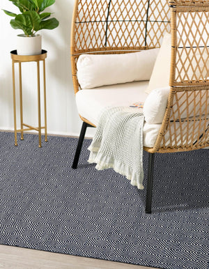 Navy Blue 6' 1 x 9' Geo Trellis Flatweave Rectangle Area Rug 80% Wool & 20% Cotton Natural Geometric Carpet for Living, Office, Dining, Dorms for Sale at Rug Engine