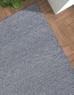 Navy Blue 6' 1 x 9' Geo Trellis Flatweave Rectangle Area Rug 80% Wool & 20% Cotton Natural Geometric Carpet for Living, Office, Dining, Dorms for Sale at Rug Engine
