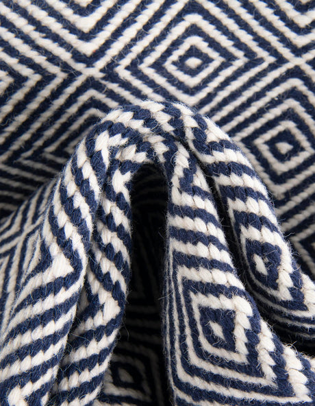 Navy Blue 9' x 12' Geo Trellis Flatweave Rectangle Area Rug 80% Wool & 20% Cotton Natural Geometric Carpet for Living, Office, Dining, Dorms for Sale at Rug Engine