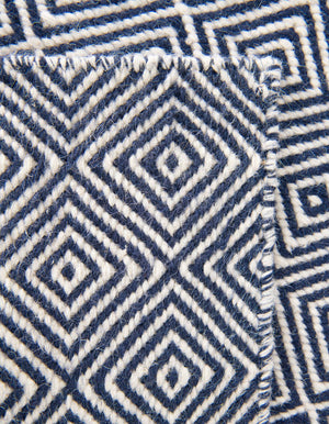 Navy Blue 9' x 12' Geo Trellis Flatweave Rectangle Area Rug 80% Wool & 20% Cotton Natural Geometric Carpet for Living, Office, Dining, Dorms for Sale at Rug Engine