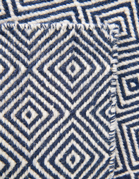 Navy Blue 9' x 12' Geo Trellis Flatweave Rectangle Area Rug 80% Wool & 20% Cotton Natural Geometric Carpet for Living, Office, Dining, Dorms for Sale at Rug Engine