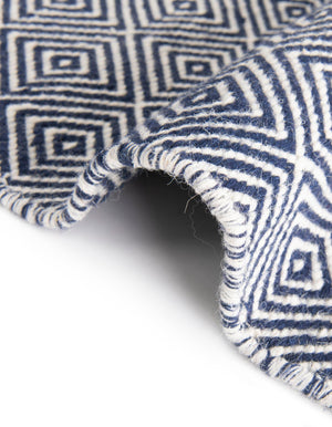 Navy Blue 9' x 12' Geo Trellis Flatweave Rectangle Area Rug 80% Wool & 20% Cotton Natural Geometric Carpet for Living, Office, Dining, Dorms for Sale at Rug Engine