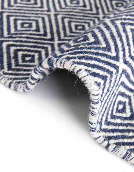 Navy Blue 9' x 12' Geo Trellis Flatweave Rectangle Area Rug 80% Wool & 20% Cotton Natural Geometric Carpet for Living, Office, Dining, Dorms for Sale at Rug Engine