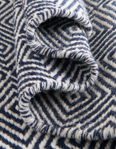 Navy Blue 9' x 12' Geo Trellis Flatweave Rectangle Area Rug 80% Wool & 20% Cotton Natural Geometric Carpet for Living, Office, Dining, Dorms for Sale at Rug Engine